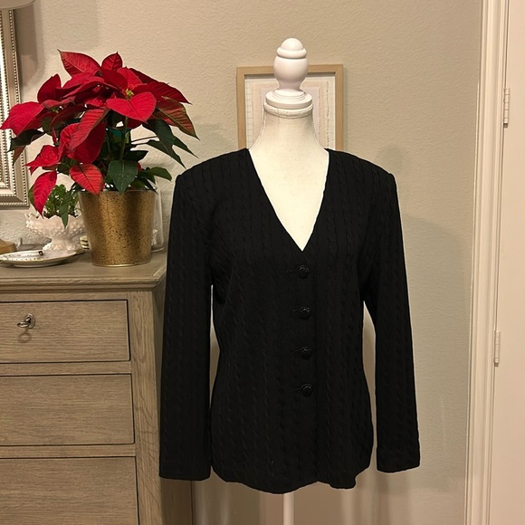 St. John Sweaters - St John Collection by Marie Gray | Black Cable Knit Button Down | 8